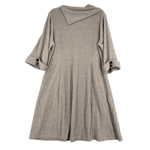 Signature By Robbie Bee Mocha Brown Cowl Neck Ribbed Knit Tunic Sweater Dress 2X - Picture 2 of 7